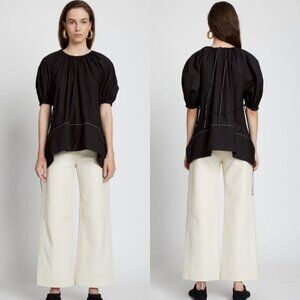 NEW Proenza Scouler Black Puff Sleeve Poplin Top Contrast Stitching Minimalist 2